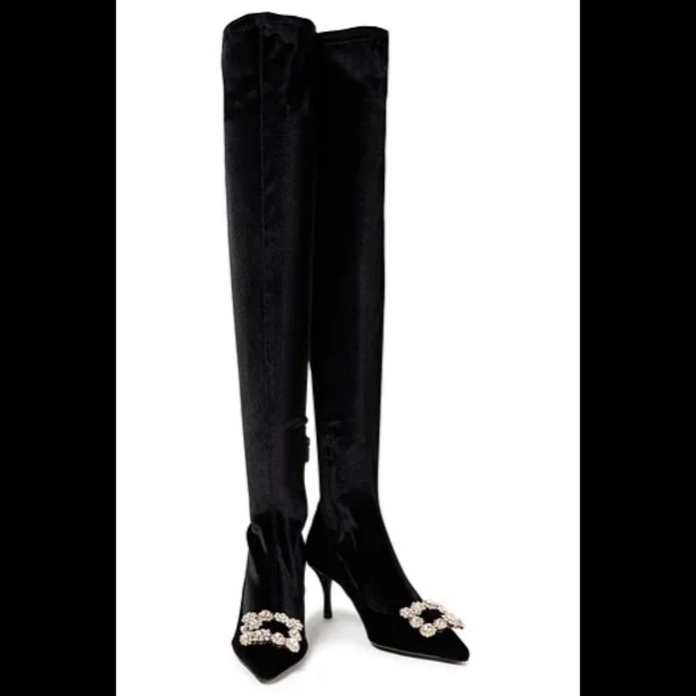 ROGER VIVIER Crystal-embellished velvet over-the-knee boots